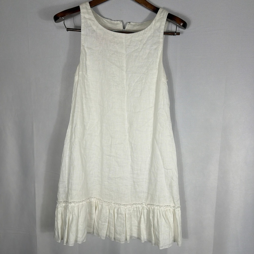 Island Company Siren Dress White Linen Ruffle Hem Sleeveless Women Size M